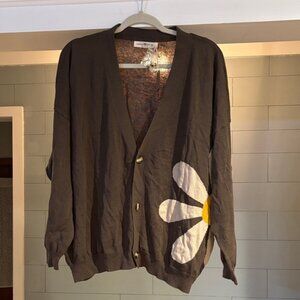 NWT NATURAL LIFE Brown Cardigan with Floral Accent